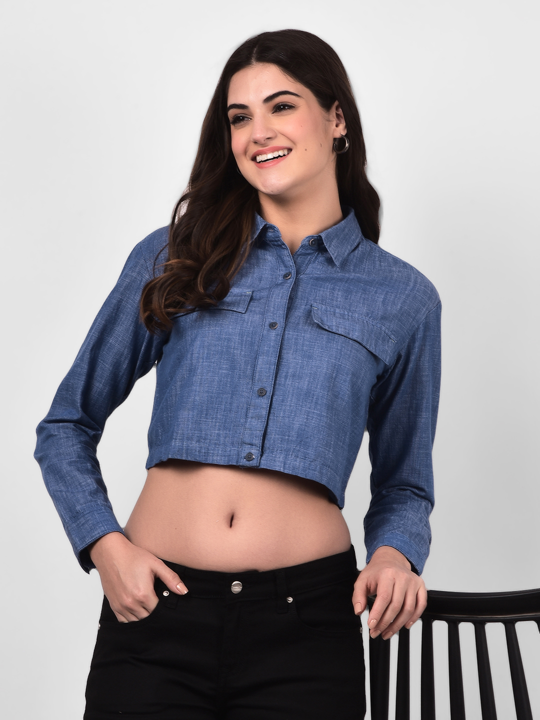 Numero Uno Women Cropped Denim Shirt